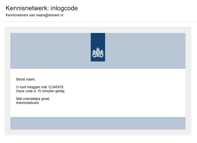 Screenshot van de e-mail met de inlogcode. Bedoeld als verduidelijking van de tekst.